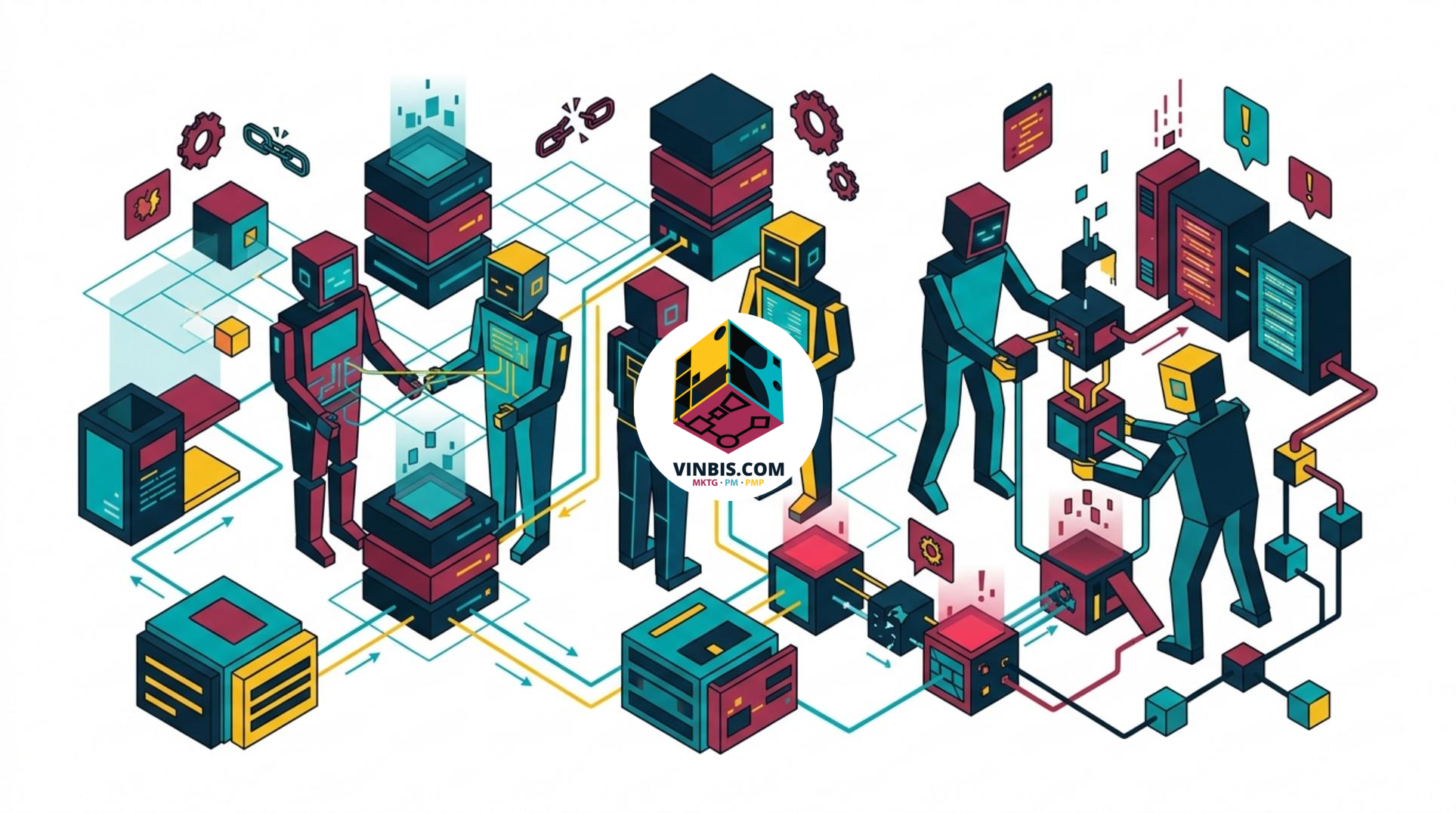 Rappresentazione concettuale di più agenti di intelligenza artificiale interconnessi · Immagine illustrativa generata mediante intelligenza artificiale.