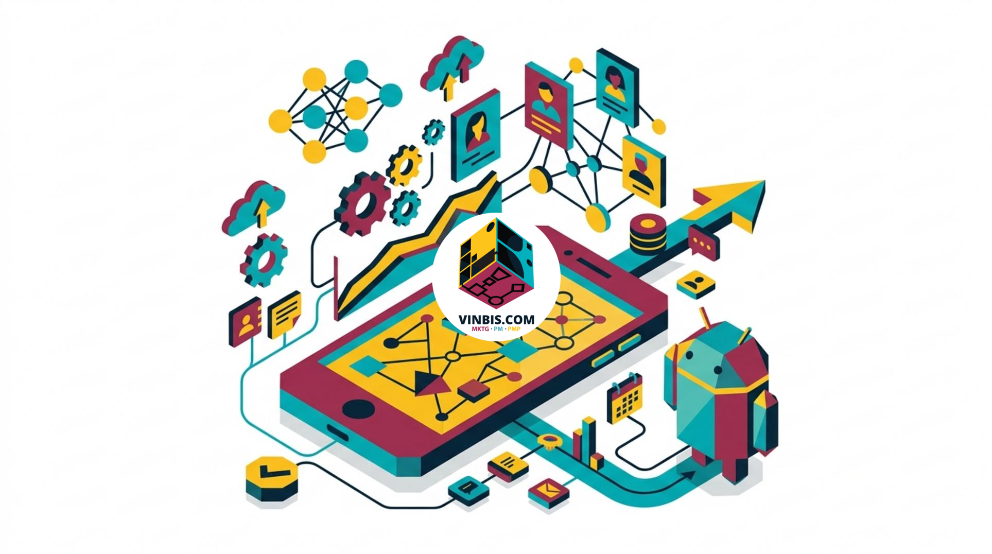Illustrazione di uno smartphone Android con l’app Mesh di Automattic · Immagine illustrativa generata mediante intelligenza artificiale.