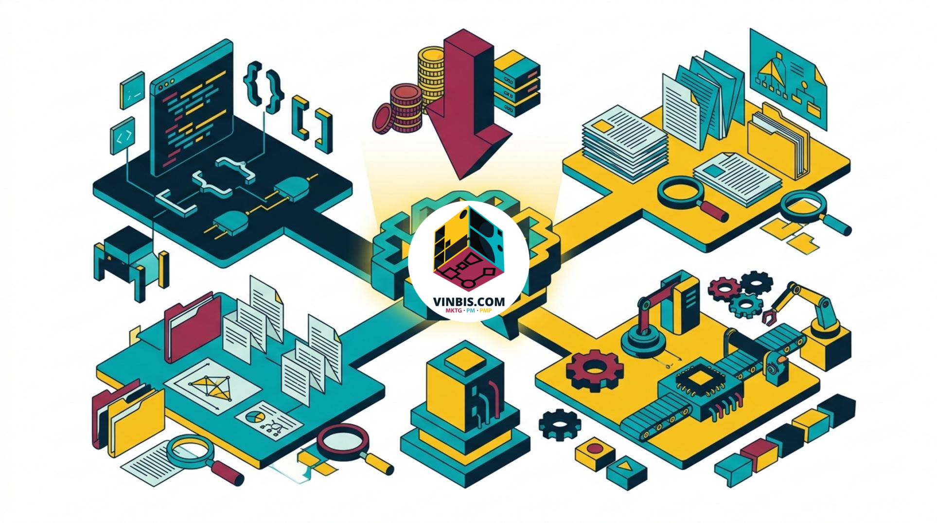 Illustrazione di un modello di intelligenza artificiale al lavoro su codice e documenti · Immagine illustrativa generata mediante intelligenza artificiale.