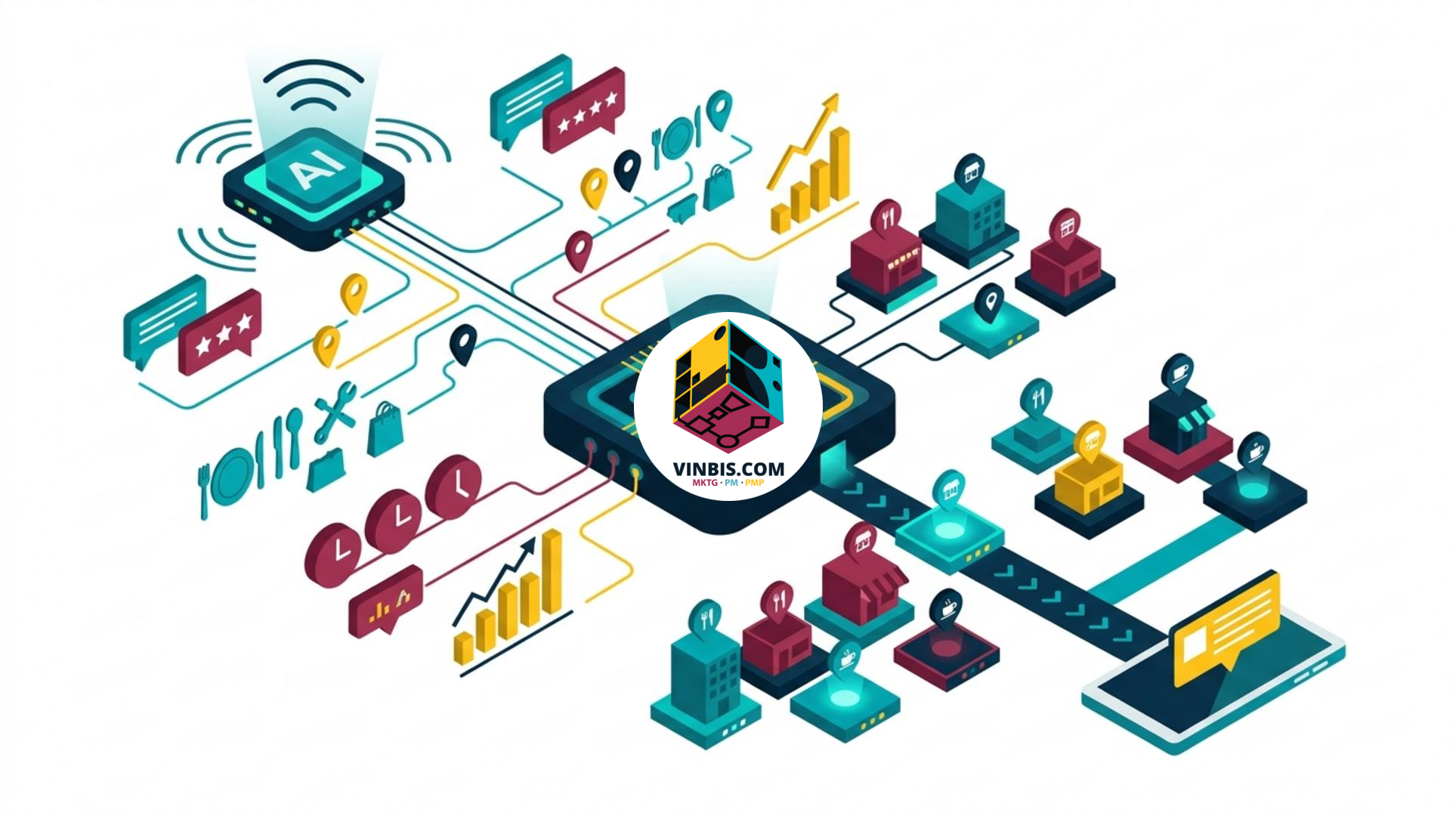 Assistente AI che confronta attività locali per una ricerca online · Immagine illustrativa generata mediante intelligenza artificiale.