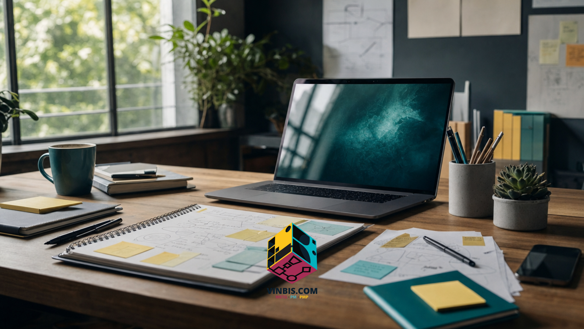 Scrivania di lavoro con appunti e diagrammi, in un contesto professionale e ordinato.