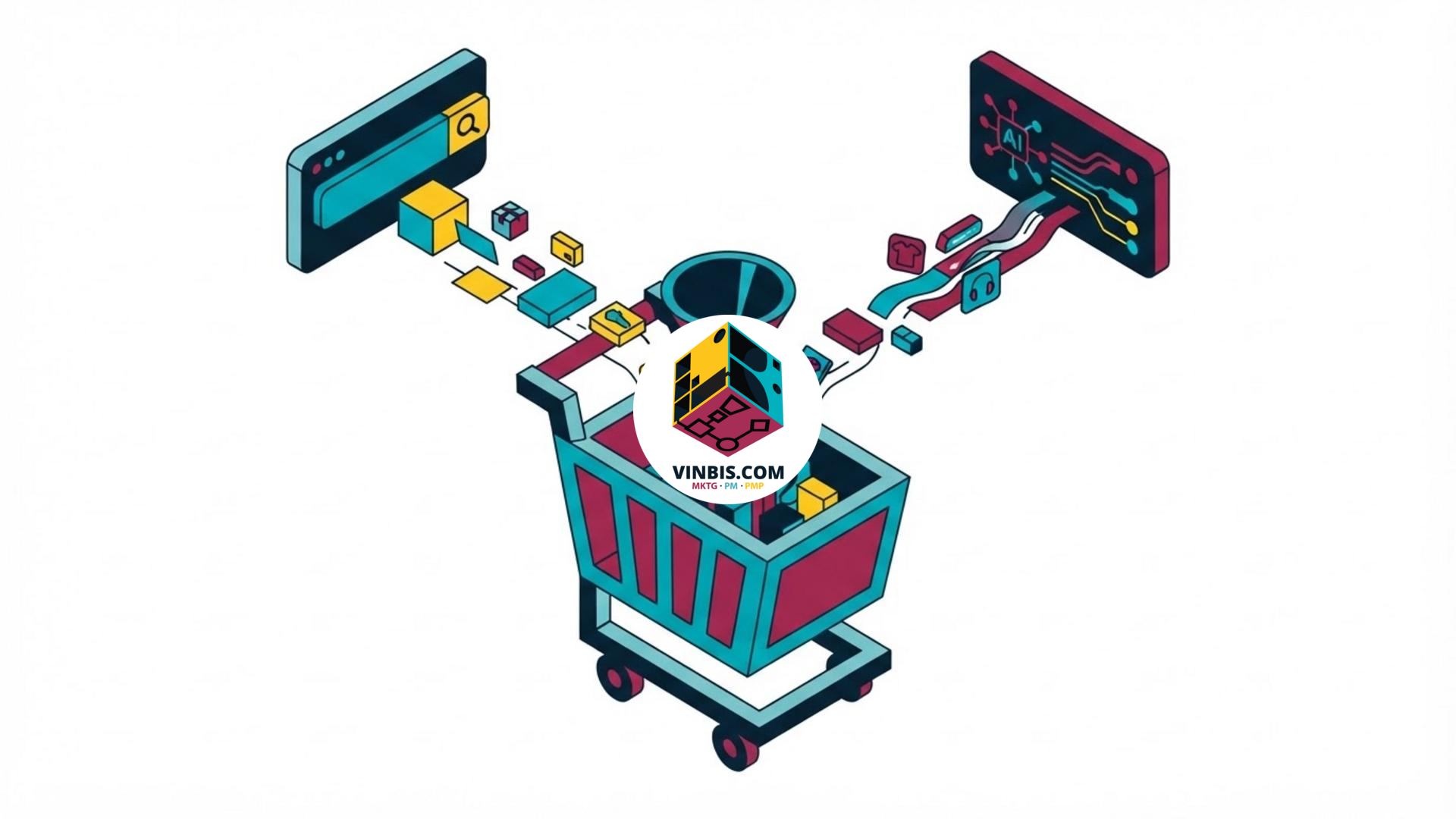 Illustrazione dello strumento Google Universal Cart per gli acquisti online · Immagine illustrativa generata mediante intelligenza artificiale.
