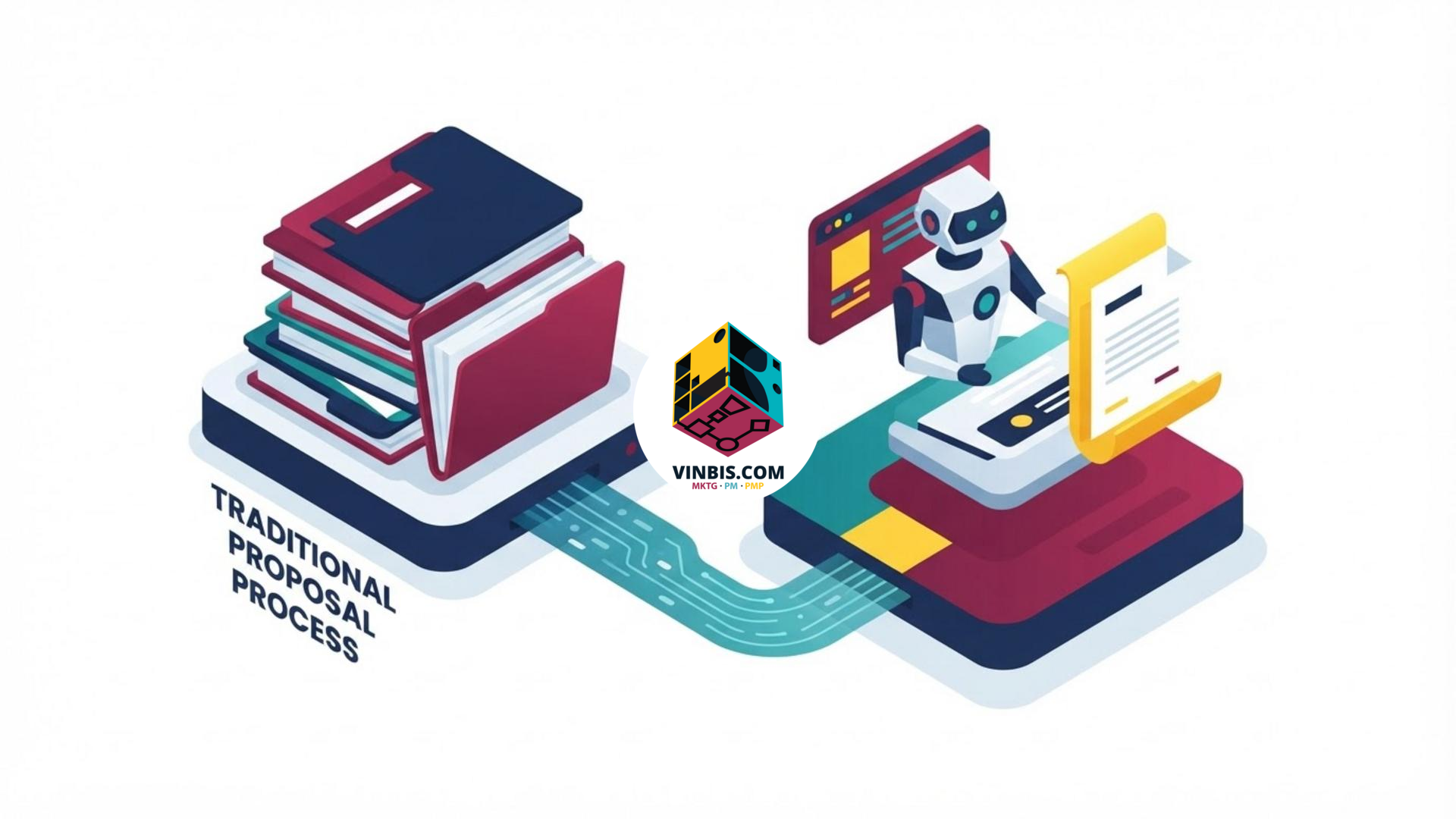 Illustrazione di un agente di intelligenza artificiale al lavoro su una proposta commerciale · Immagine illustrativa generata mediante intelligenza artificiale.