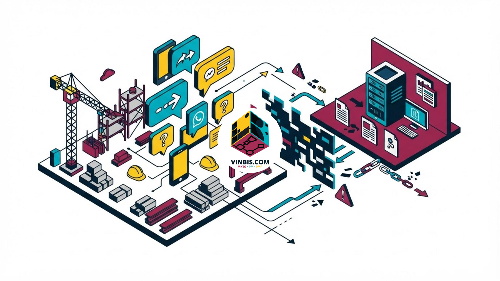 Cantiere edile con smartphone e piattaforma digitale per la gestione dei dati di progetto · Immagine illustrativa generata mediante intelligenza artificiale.