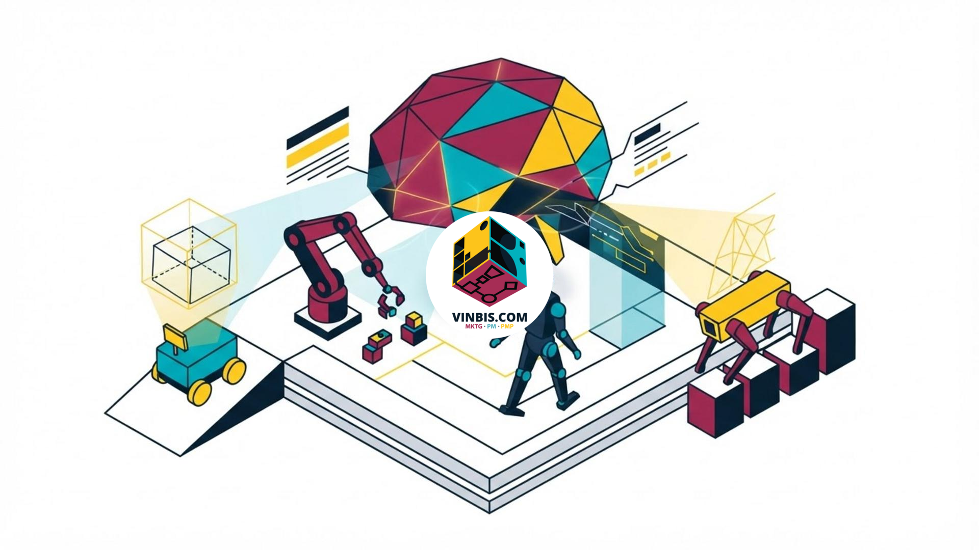 Rappresentazione di un modello predittivo applicato a robot quadrupedi, umanoidi e su ruote · Immagine illustrativa generata mediante intelligenza artificiale.