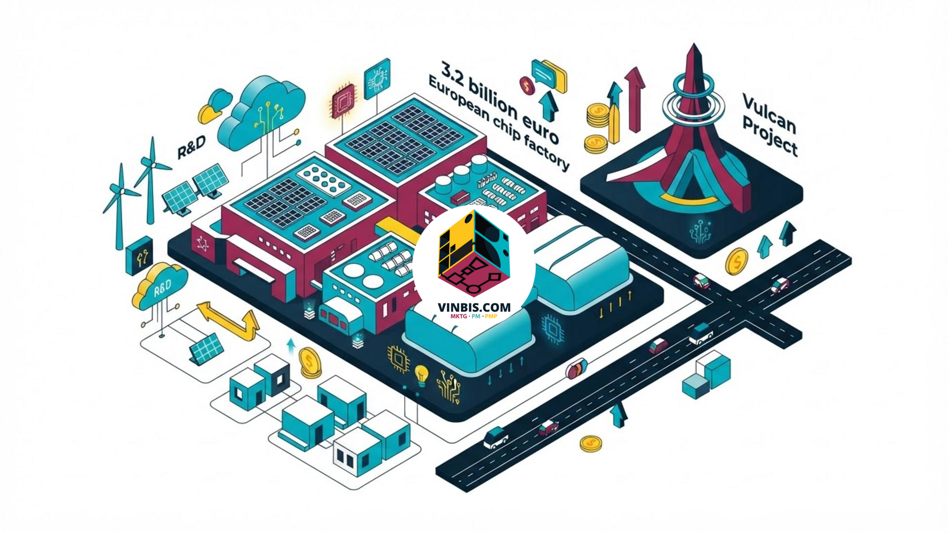 Rappresentazione di una fabbrica europea di semiconduttori a Novara · Immagine illustrativa generata mediante intelligenza artificiale.